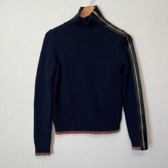 Rag & Bone Navy Blue Cashmere Wool Side-Zip Turtleneck Sweater Women's Size XS - Picture 1 of 5